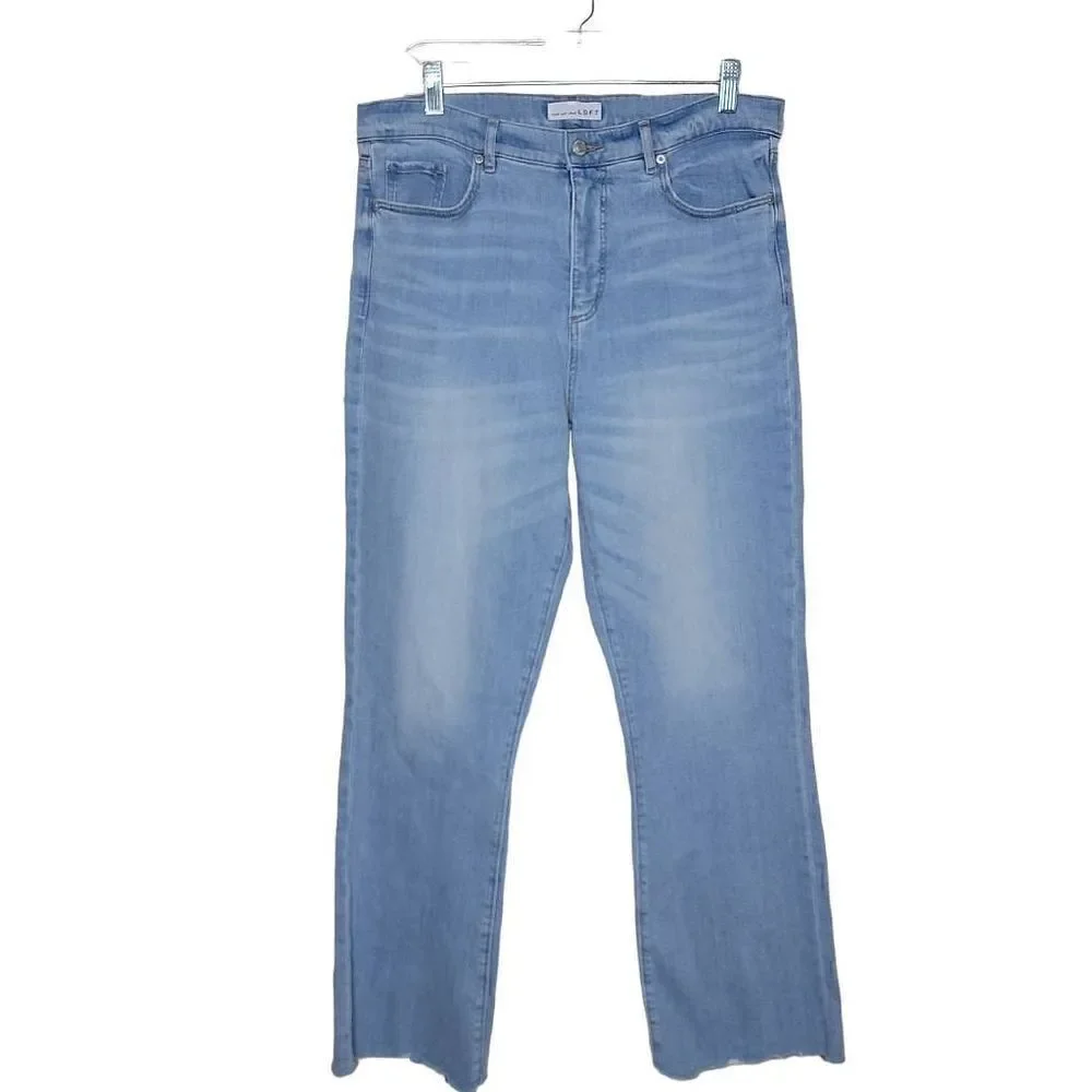 LOFT The Kick Crop Light Wash Frayed Hem Denim Jeans 12 - Picture 11 of 12